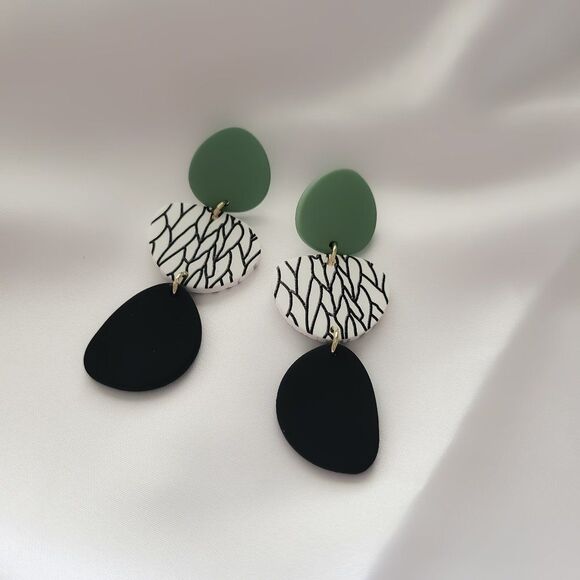 Jewelry - 5/$25 Green and Black Acrylic Geometric Statement Earrings